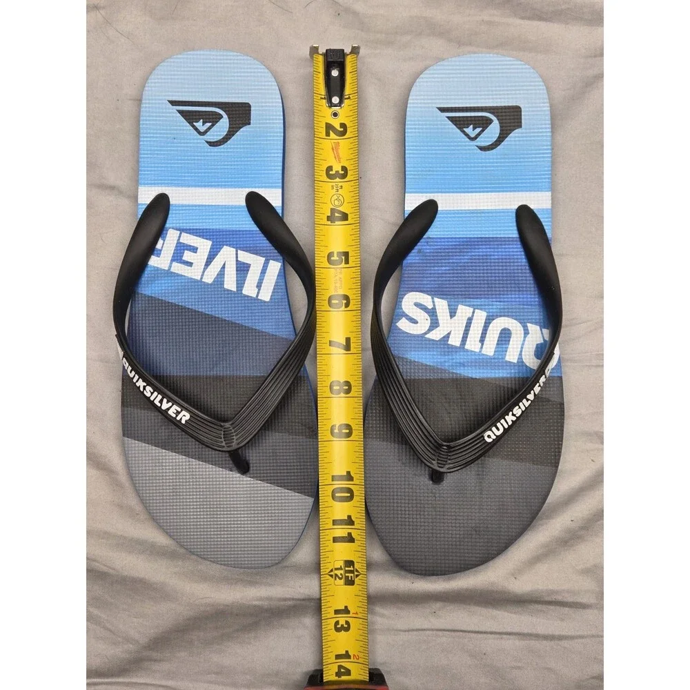 Quicksilver Mens Flip Flops Blue Black Java Slash Logo Size 12/13